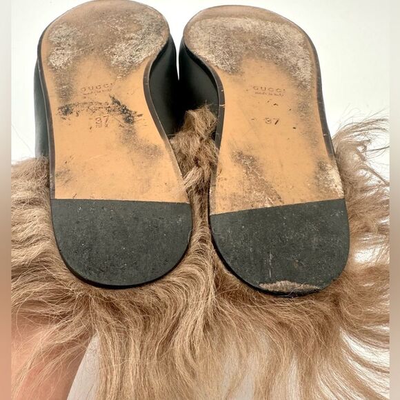 Gucci Princetown Fur Mule Black Horsebit SlipperShearling Loafer Flats EU37 US7 - Picture 5 of 10